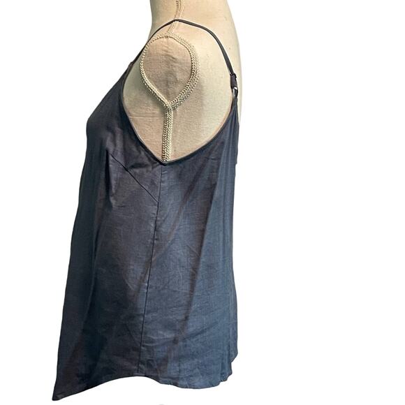 Vintage Inspired Impressions Blue Linen Camisole Blouse Tortoiseshell Buttons L - Picture 3 of 6